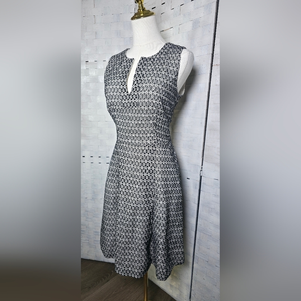 J. Crew Black and White Geometric Midi Dress